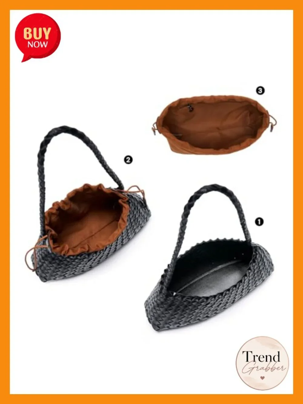 Vegan Leather Woven Hobo Bag with Drawstring Pouch and Braided Strap